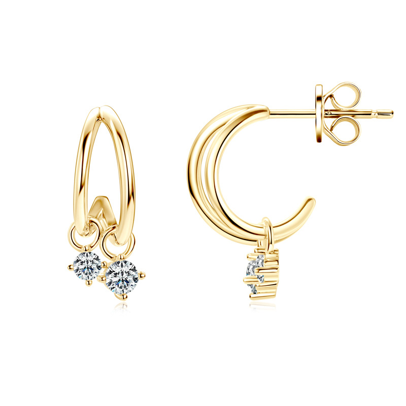 Crescent Shine Moissanite Earrings – 18K Gold Plated S925 Silver - Image 2
