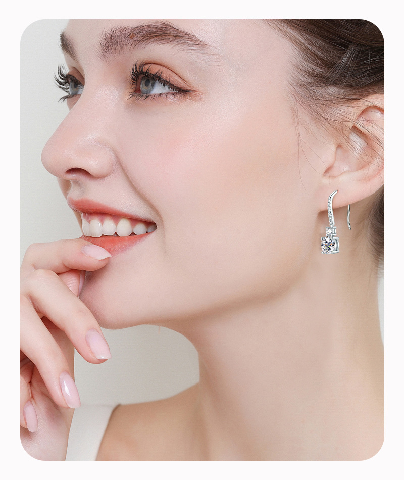 Classic Elegance Moissanite Drop Earrings – S925 Sterling Silver (1ct) - Image 2
