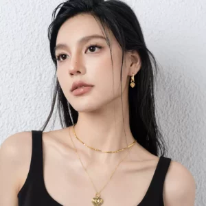 18K Gold-Plated Large Heart Sweater Necklace – Statement Long Pendant