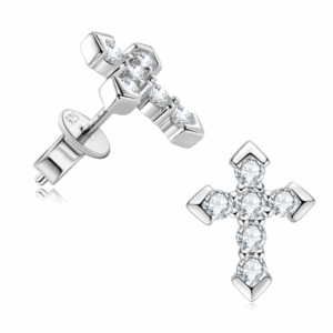 Sparkling Sterling Silver Cross Earrings with Brilliant Moissanite