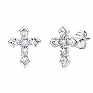 Sparkling Sterling Silver Cross Earrings with Brilliant Moissanite