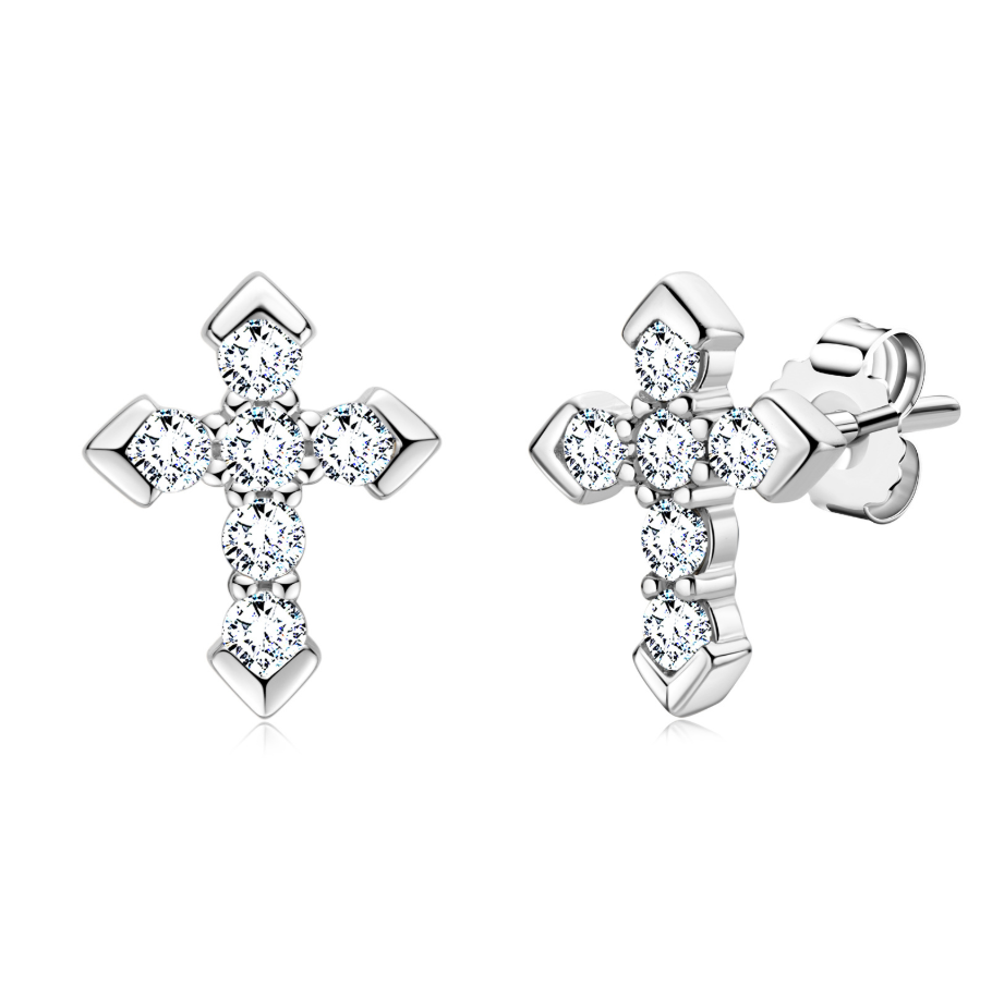 Sparkling Sterling Silver Cross Earrings with Brilliant Moissanite