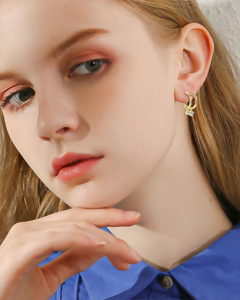 Crescent Shine Moissanite Earrings – 18K Gold Plated S925 Silver - Image 5