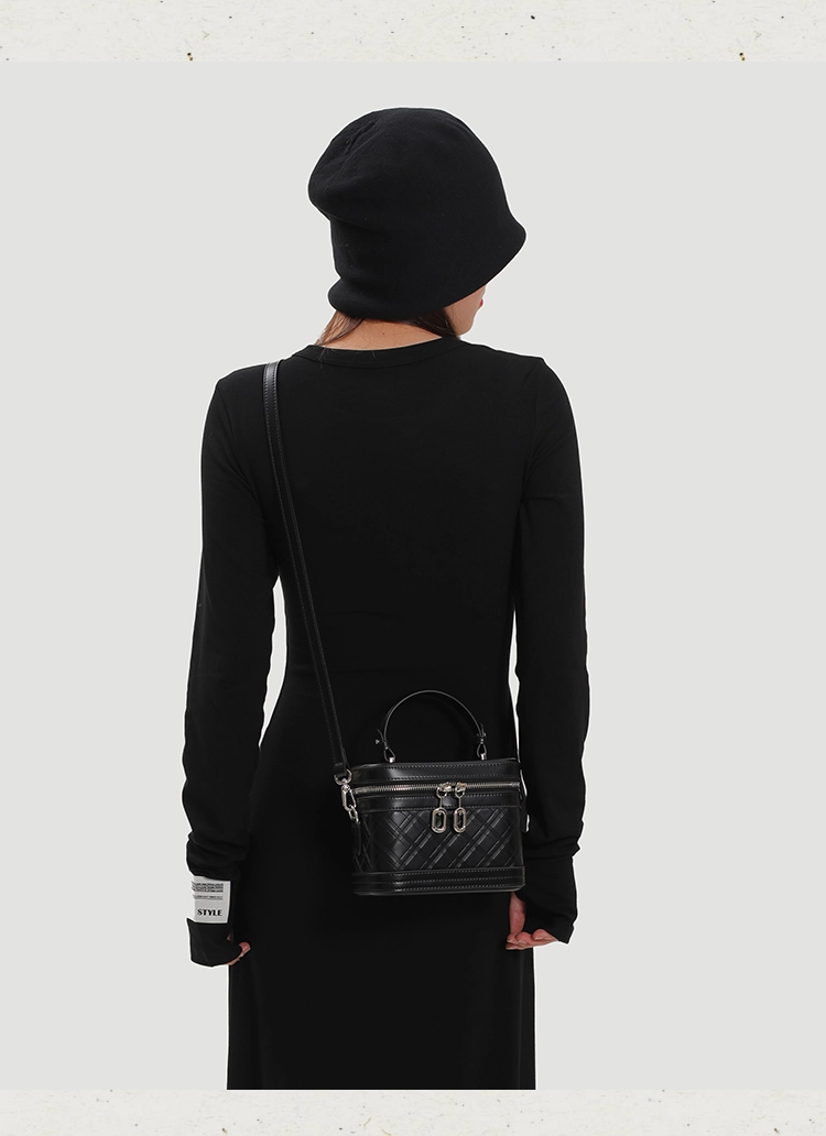 Black Genuine Leather Mini Box Bucket Bag – High-End Everyday Crossbody - Image 4