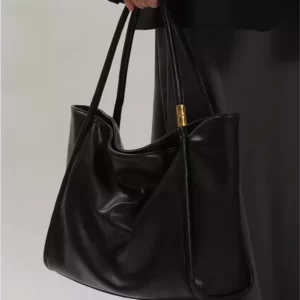 Genuine Leather Black Tote Bag – Soft Cowhide, Large-Capacity, Convertible Straps
