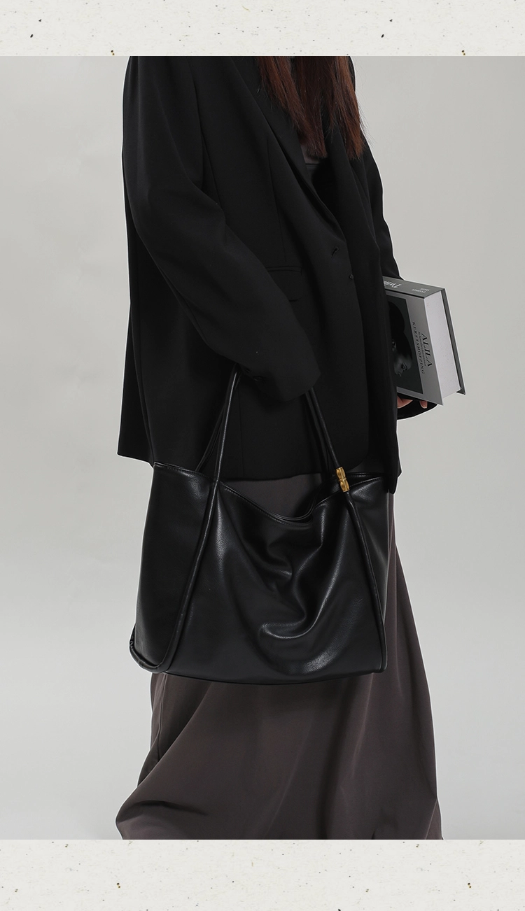 Genuine Leather Black Tote Bag – Soft Cowhide, Large-Capacity, Convertible Straps - Image 10