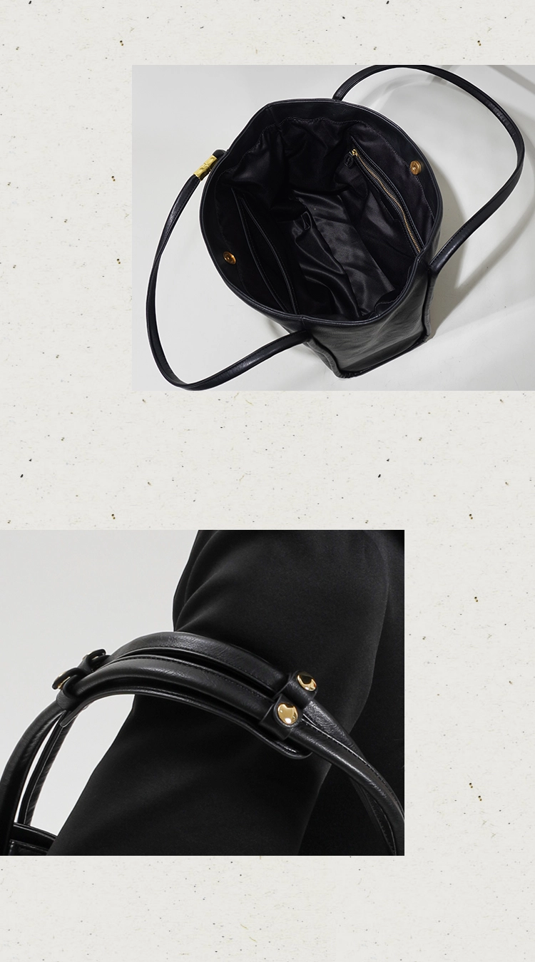 Genuine Leather Black Tote Bag – Soft Cowhide, Large-Capacity, Convertible Straps - Image 11