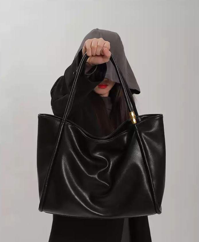 Genuine Leather Black Tote Bag – Soft Cowhide, Large-Capacity, Convertible Straps - Image 3