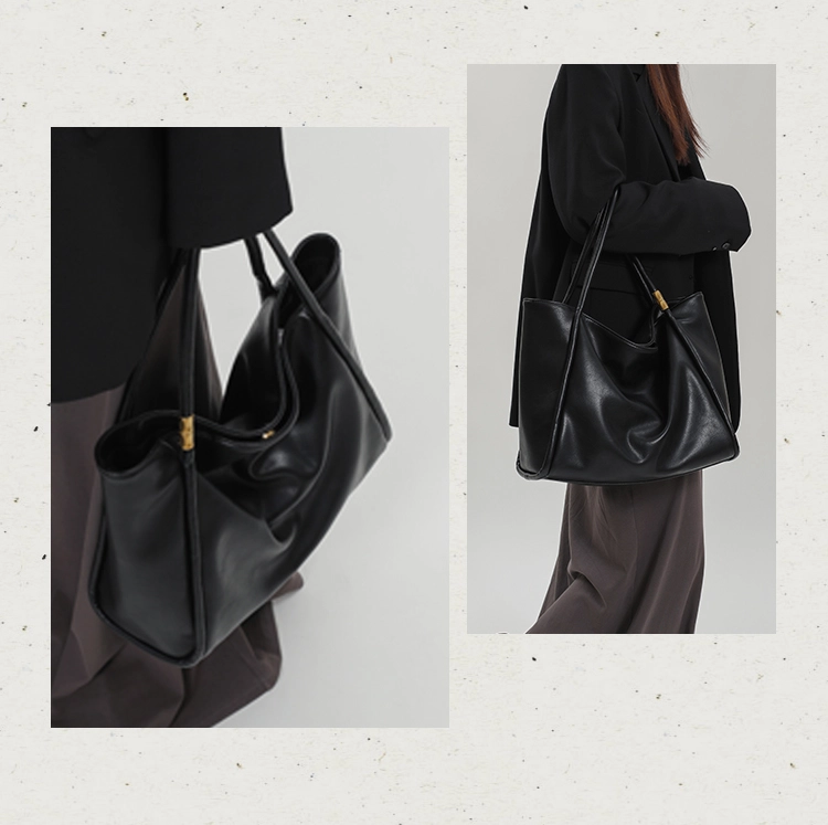 Genuine Leather Black Tote Bag – Soft Cowhide, Large-Capacity, Convertible Straps - Image 7