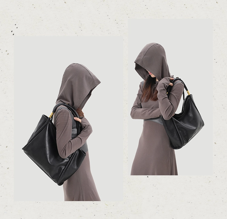 Genuine Leather Black Tote Bag – Soft Cowhide, Large-Capacity, Convertible Straps - Image 8