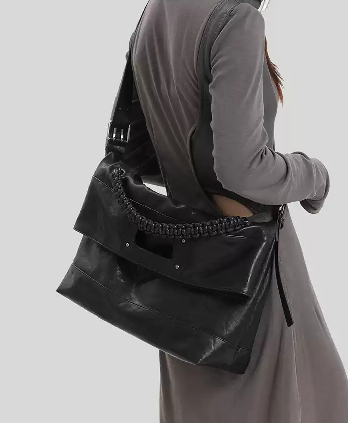 Genuine Leather Foldable Large Tote Bag – Soft Commuter Shoulder & Crossbody