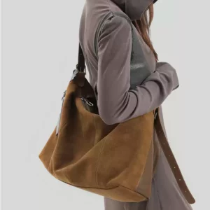 Genuine Leather Maillard Hobo Tote Bag – Soft Large-Capacity Shoulder & Crossbody Bag