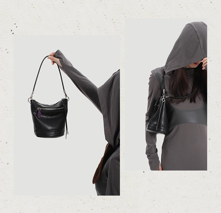 Genuine Leather Mini Bucket Bag with Chain Strap – Shoulder & Crossbody Bag - Image 7