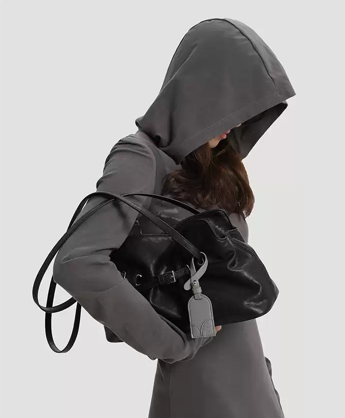 Genuine Leather Soft-Drape Bucket Shoulder Tote – Black Underarm Bag - Image 4