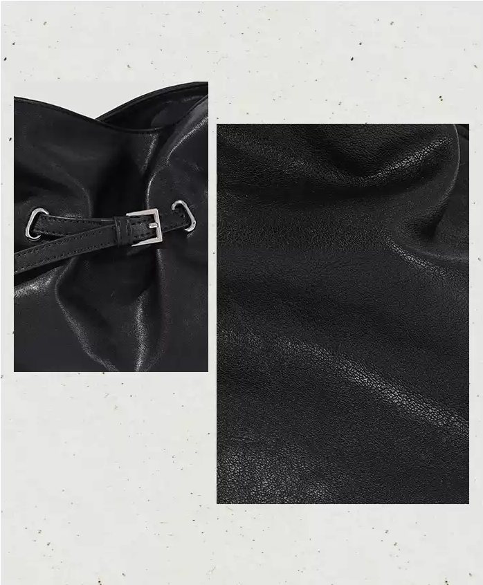 Genuine Leather Soft-Drape Bucket Shoulder Tote – Black Underarm Bag - Image 16