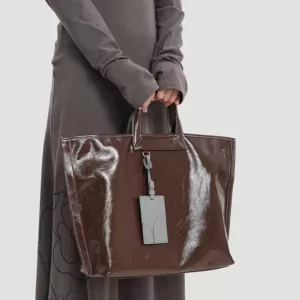 Glossy Genuine Leather Large Tote – Elegant Commuter Shoulder & Crossbody Bag