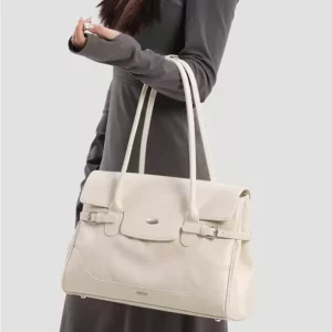 Premium Cowhide Commuter Tote – Large Capacity Shoulder Bag