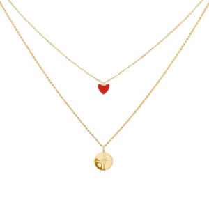 S925 Sterling Silver 18K Gold-Plated Heart & Compass Layered Necklace Set