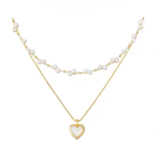 S925 Sterling Silver 18K Gold-Plated Pearl & Heart Layered Necklace Set