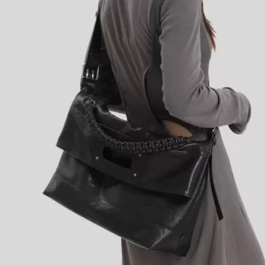 Black Soft Tote Shoulder Bag with Adjustable Strap