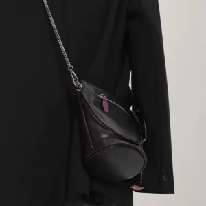 Black Studded Leather-Look Bucket Shoulder Bag with Long Strap