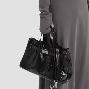 Textured Cow Split Leather Tote Bag with Shoulder Strap