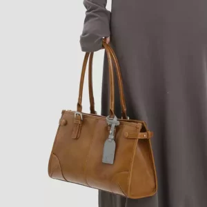 Vintage Brown Split Cowhide Leather Tote Bag with Double Handles