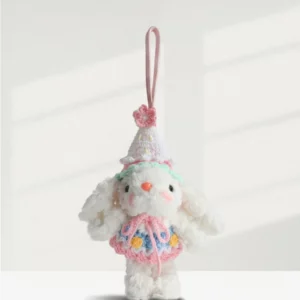 Adorable Plush Rabbit Bag Charm and Keychain with Braided Rope Detail