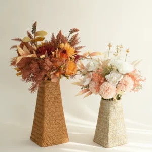 Artificial Autumn Rose and Hydrangea Floral Bouquet with Decorative Vase Set