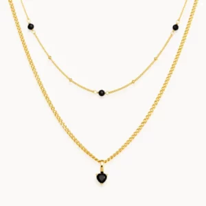 Gold-Tone Black Onyx Layered Necklace Set