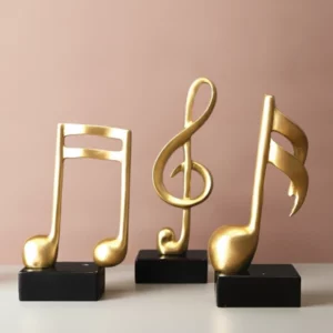 Gold-Tone Musical Note Resin Ornament Set with Black Bases