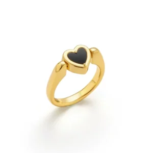 Heart-Shaped Reversible Ring with Natural Black Agate and White Mother of Pearl