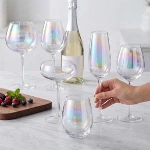 Iridescent Crystal Glassware Collection – Rainbow Finish Wine, Champagne & Drinking Glasses