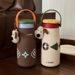 Insulated Ceramic-Coated Coffee Cup with Silicone Straw, 600ml Portable Travel Tumbler