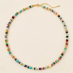 Multicolor Gemstone Bead Necklace with Gold-Tone Accents