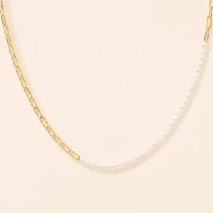 Pearl and Gold-Tone Paperclip Chain Necklace