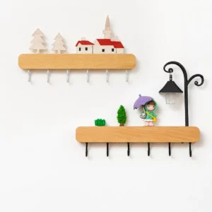 Wooden Wall Key Holder with 6 Hooks, Decorative Entryway Rack for Keys and Small Essentials