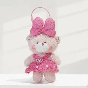 Adorable Bear Plush Keychain with Pearl Dress Accessory for Bags and Keys