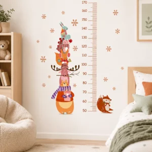 Animal Height Chart Wall Sticker Set for Kids Room Growth Tracking