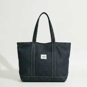 Large Capacity Denim Blue Canvas Tote Bag for Commuting and Casual Use
