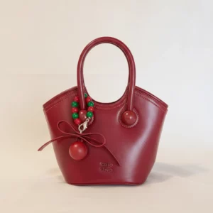 Mini Leather Top Handle Bag with Cherry Charm