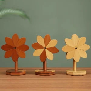 Windmill Coaster Set with Wooden Holder Stand – Expandable Heat-Resistant Table Protector