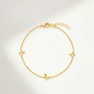 18K Gold-Plated Butterfly Bracelet with Dainty Chain & Adjustable Fit