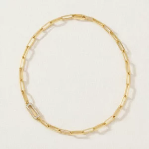 18K Gold-Plated Link Necklace with Mother-of-Pearl Clasp & Adjustable Length