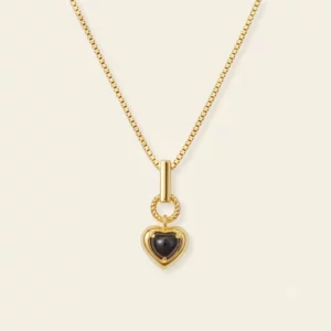 18K Gold-Plated S925 Heart Pendant Necklace with Natural Black Onyx & Adjustable Chain