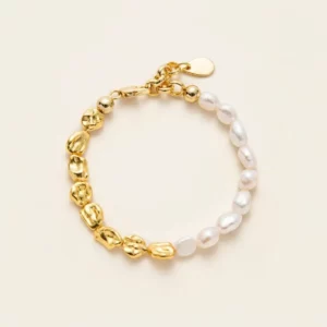 Baroque Pearl Beaded Bracelet with Gold-Tone Accents & Adjustable Chain