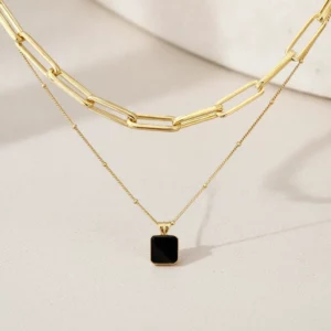 Black Agate Chunky Chain Layered Necklace Set