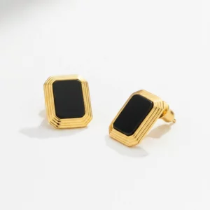 Black Onyx Stud Earrings with Gold-Plated S925 Silver Setting