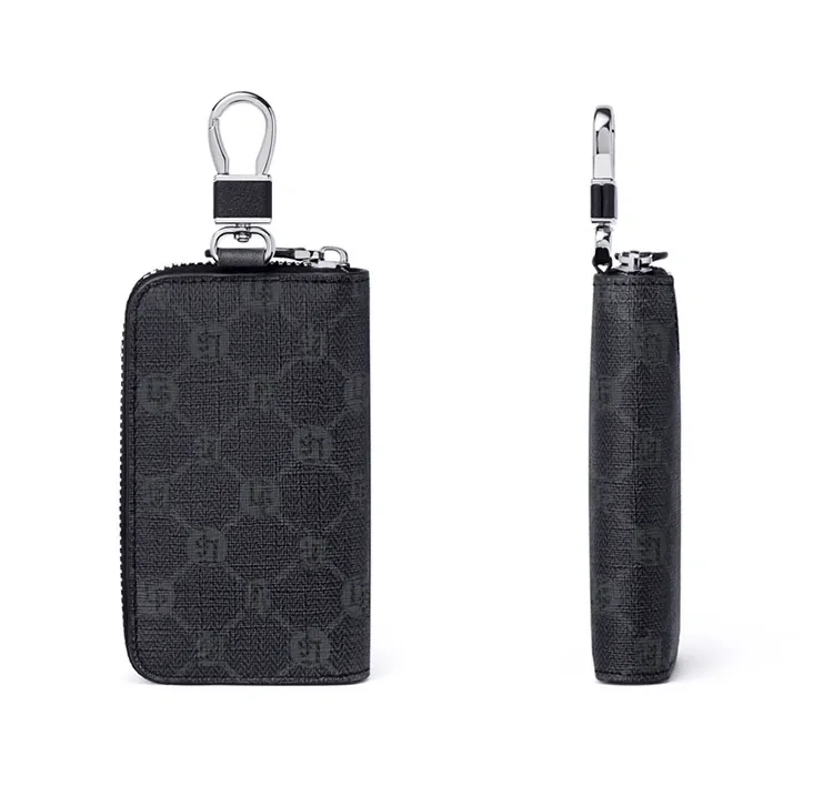Black PVC Zippered Key Organizer Pouch with 6 Hooks & Clip - Image 2