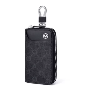 Black PVC Zippered Key Organizer Pouch with 6 Hooks & Clip